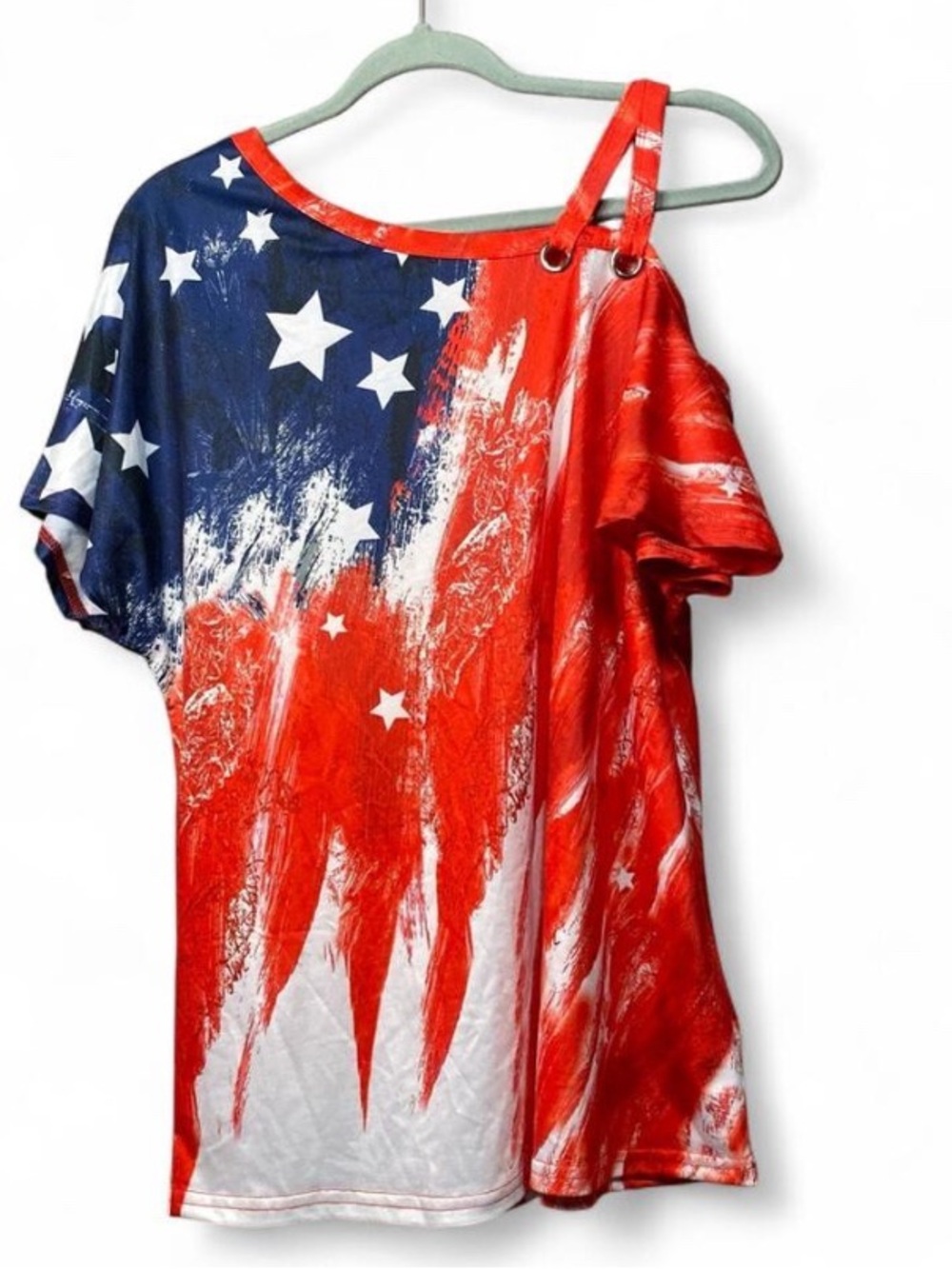 NWT Patriotic American Flag One Shoulder Top Size Medium